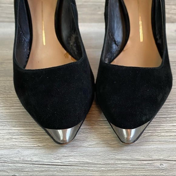 Dolce Vita black leather suede heels with silver pointed  toe tips size 6 - Picture 4 of 11